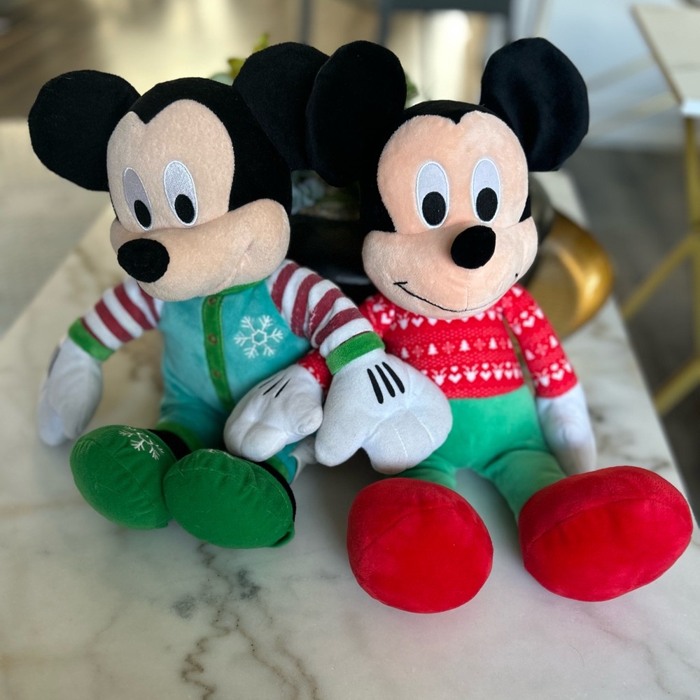 2x Mickey Mouse Plush 17” with Christmas Outfit – Holiday Ready